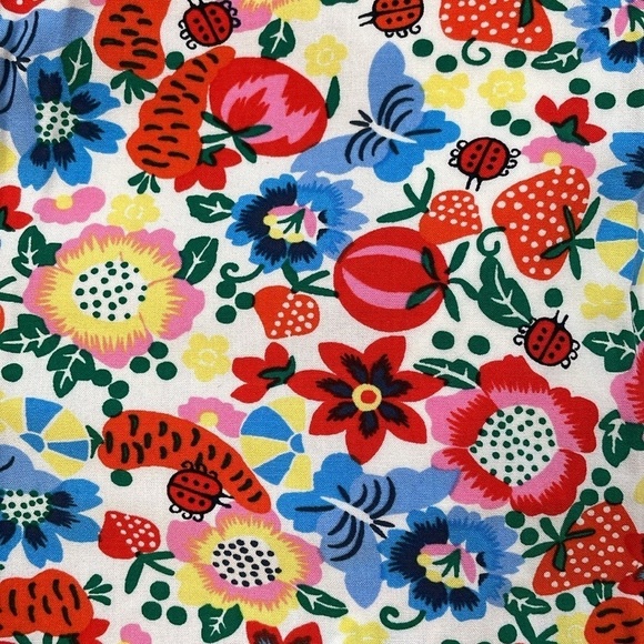 J Crew Smocked Waist Dress with Farmers Market Print Floral Ladybug Sz 0 - Picture 13 of 15